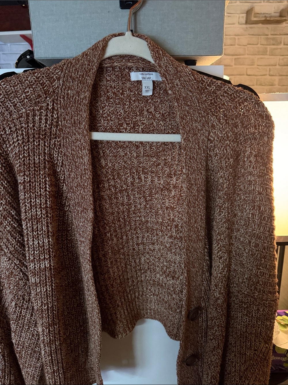 Nine West Brown Marled Open-Front Knit Cardigan